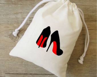 Personalized Cotton Shoe Bag: Red Bottom Design, Bridal Party Gift