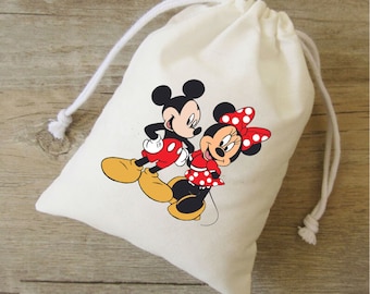 Mickey and Minnie Mouse Party Favor Bags: Cotton Birthday Treat Bags