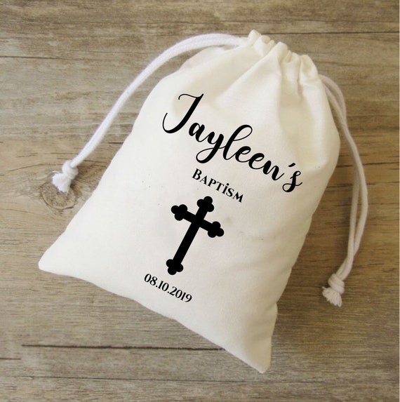Baptism Muslin Favor Bags First Communion Theme Birthday Favor Bag  Communion Personalized Muslin Bags 