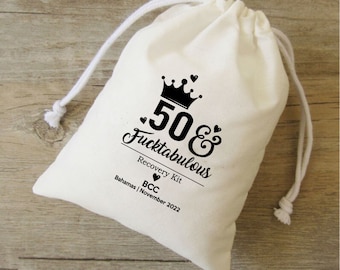 50th Birthday Hangover Kit Bag: Personalized Cotton Party Favor