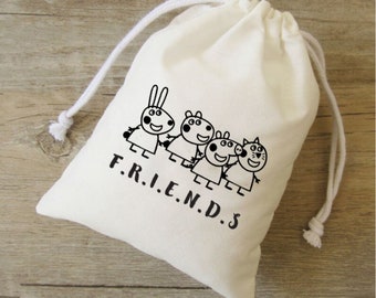 Peppa Pig Birthday Party Favor Bags: Friends Cotton Loot Bag