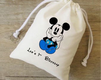 Personalized Mickey Mouse Party Favor Bags: Cotton Birthday Treat Bags