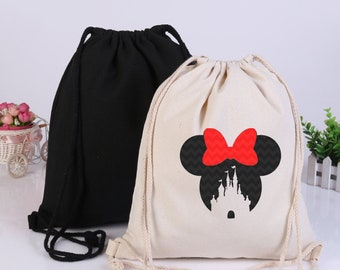 String Backpack in Natural Cotton,Cotton Backpacks,Custom Backpacks,Personalized Name Bag,Disney Accessories,Disney Drawstring Backpack