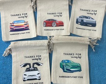 Personalized Race Car Party Favor Bags: Custom Cotton Goodie Bags