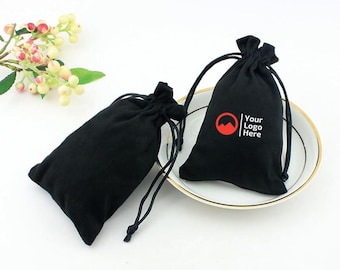 Set di 25 sacchetti regalo in velluto nero con coulisse, sacchetti regalo per gioielli, logo personalizzato - Italia