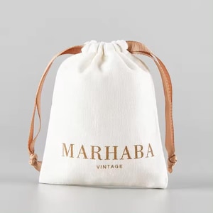 Pochette à bijoux personnalisée Pochette en toile 100 % coton biologique Petit sac à cordon en coton avec logo pour emballer des bijoux cadeaux