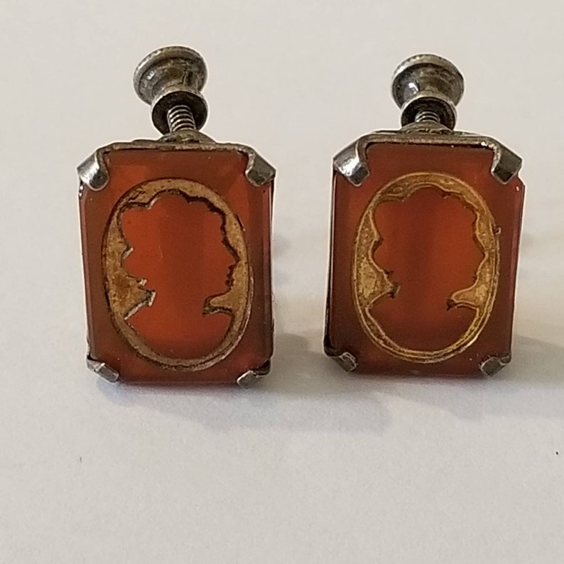 Both sterling 1920/'s cameo ring /& 1940/'s cameo earrings