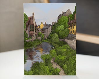 Edinburgh Dean Village Card | Scottish Landmark Illustration | Handmade Scotland Gift