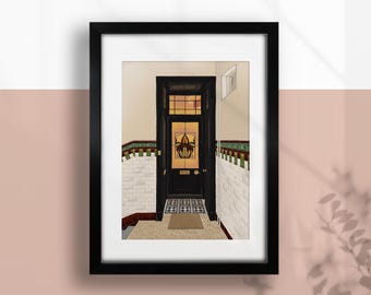 Glasgow Dennistoun Tenement Door Art Print | Scottish City Architecture Illustration