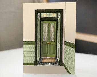 Tenement Door in Green- Scottish Greetings Card