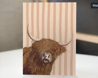 Curious Coo, Scottish Highlands Cow Greetings Card
