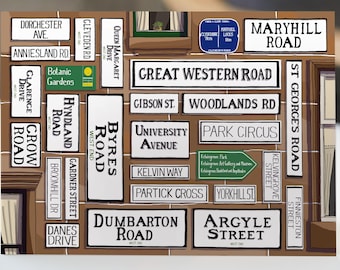 Street Signs Glasgow West End - Scottish Greetings Card