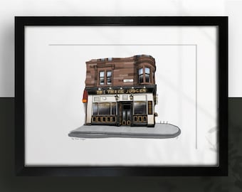 The Three Judges, Glasgow Pubs, A4 Colour Print, Optional Frame. Glasgow Gifts