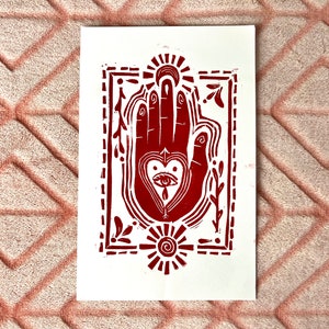 Heart in Hand Celestial Handmade Linocut Print