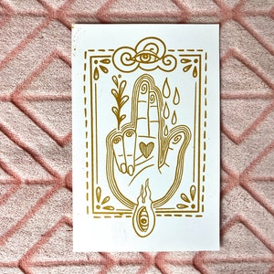 Metallic Golden Hand with all 4 Elements Handmade Screen Print