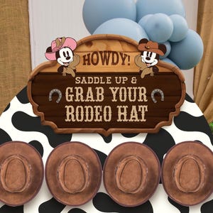 Printable Mickey & Minnie Grab Your Rodeo Hat Sign, Cowboy Mickey ...