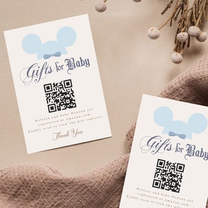 Glücklichstes Babyparty auf Erden Stand Karte mit QR-Code, Mickey Geschenke für Baby Karte, Disneyland Babyparty, Digital, Printable