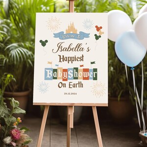Editable Happiest Baby Shower on Earth Welcome Sign, Disneyland Baby Shower, Mickey and Minnie Baby Shower, Babyland, Digital file