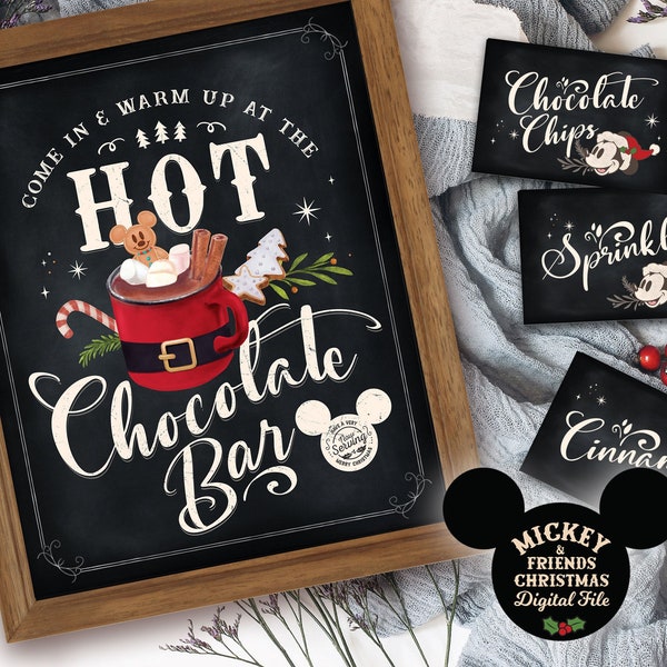 PRINTABLE Hot Chocolate Bar Kit, Mickey Hot Cocoa Bar, Hot Chocolate Bar Sign, Magical Christmas Party Decor, Digital file