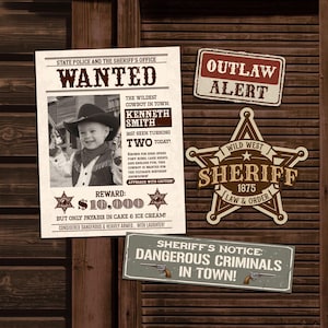 Bearbeitbares Steckbrief, Mickey Cowboy Geburtstagsdekoration, Wild-West-Party-Dekoration, Rodeo Photobooth, Digitale Datei