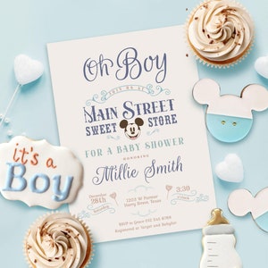 Invitation de baby shower classique Mickey Oh Boy, baby shower de Babyland Sweet Store, Invitation de baby shower Disneyland, numérique, imprimable