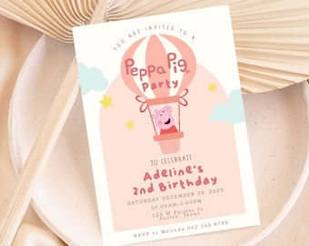 Editable Peppa Pig Birthday Invitation, Digital File, Printable
