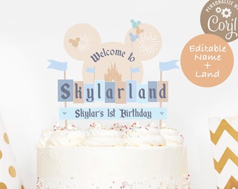 Editable Name Birthday Cake Topper, Printable Happiest Birthday On Earth Cake Topper, Disneyland Birthday Cake Topper, Digital file