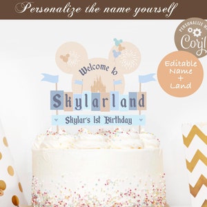 Editable Name Birthday Cake Topper, Printable Happiest Birthday On Earth Cake Topper, Disneyland Birthday Cake Topper, Digital file