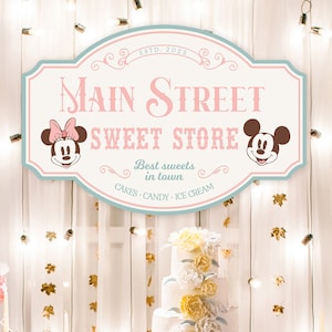 Printable Mickey & Minnie Sweet Store Sign, Main Street Candy Shop, Perfect for any Disney theme birthday party or event, Digital file