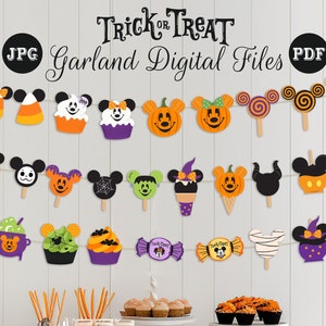 Printable Mickey Trick or Treat Garland, Mickey Halloween Banner, Halloween Party Decoration, Digital file