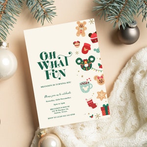 Mickey Christmas Birthday Invitation, Christmas Party Invitation, Vintage Minnie Birthday, Digital, Printable