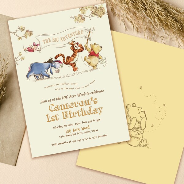 Winnie the Pooh Birthday Invitation, 100 Acre Wood Birthday Invitation, Winnie the Pooh Party, Digital, Printable