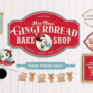 PRINTABLE Minnie Gingerbread Bakery Sign, Cookie Exchange Party Decoration, Mickey Christmas Party Decor, Digital file