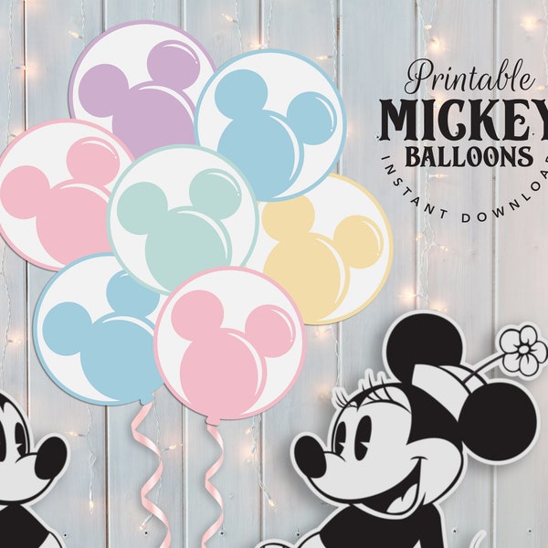 Printable Pastel Mickey Balloons, Disneyland Baby Shower Stand Up Prop, Mickey Birthday Party Decoration, Digital file