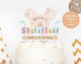 Editable Name Birthday Cake Topper, Printable Happiest Birthday On Earth Cake Topper, Disneyland Birthday Cake Topper, Digital file