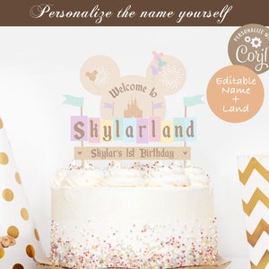 Editable Name Birthday Cake Topper, Printable Happiest Birthday On Earth Cake Topper, Disneyland Birthday Cake Topper, Digital file