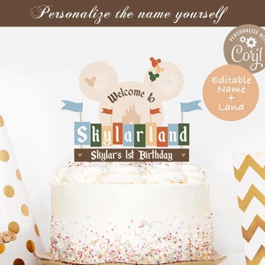 Editable Name Birthday Cake Topper, Printable Happiest Birthday On Earth Cake Topper, Disneyland Birthday Cake Topper, Digital file
