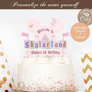 Editable Name Birthday Cake Topper, Printable Happiest Birthday On Earth Cake Topper, Disneyland Birthday Cake Topper, Digital file