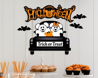 Printable Mickey Trick or Treat Party Sign, Halloween Party Decoration, Minnie Halloween Birthday Party, Digital file