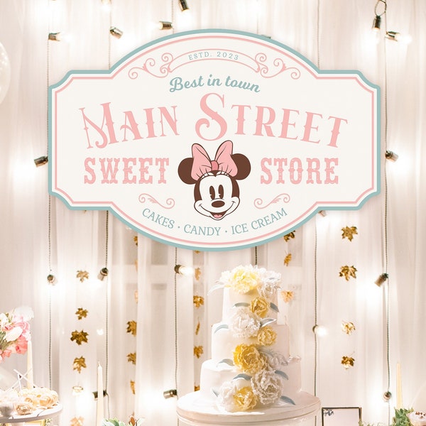 Printable Minnie Sweet Store Sign, Main Street Candy Shop, Perfect for any Disney theme birthday party or event, Digital file