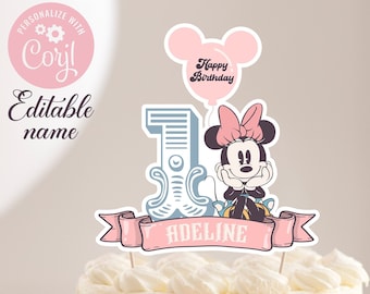 Editable Name Minnie Birthday Cake Topper, Printable Minnie Cake Topper, Disneyland Birthday Cake Topper, Digital file