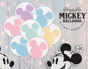 Globos de Mickey pastel imprimibles, accesorio de pie para baby shower de Disneyland, decoración de fiesta de cumpleaños de Mickey, archivo digital