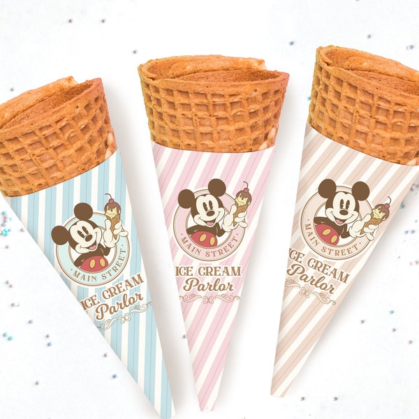 Mickey Ice Cream Cone Wrapper, Main Street Ice Cream, Mickey Verjaardag, Ice Cream Party Decoration, Digitaal bestand