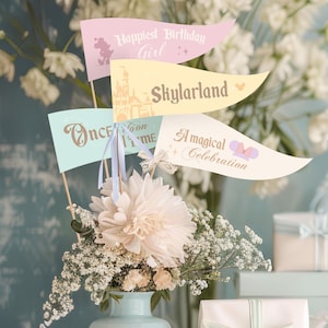 Editable Happiest Birthday On Earth Pennants, Mickey Banners, Minnie Birthday Decorations, Disneyland Party, Digital file