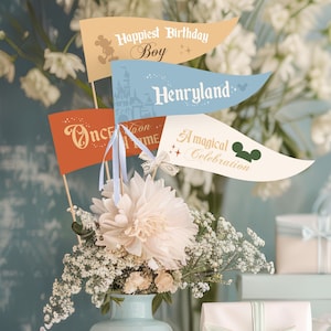 Editable Happiest Birthday On Earth Pennants, Mickey Banners, Minnie Birthday Decorations, Disneyland Party, Digital file