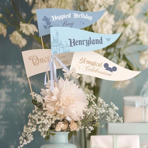 Editable Happiest Birthday On Earth Pennants, Mickey Banners, Minnie Birthday Decorations, Disneyland Party, Digital file