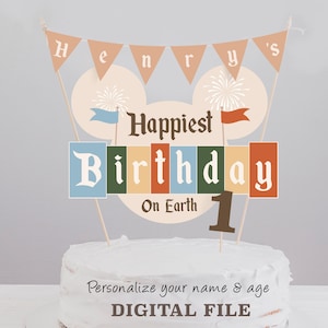Printable Happiest Birthday On Earth Cake Topper, Disneyland Birthday Cake Topper, Digital file
