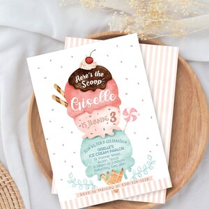 Eiscreme Geburtstagseinladung, Here es The Scoop Einladung, optional, Eisparty Einladung, Kinder, Geburtstag, Einladung, digital, druckbar