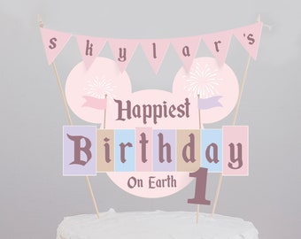 Printable Happiest Birthday On Earth Cake Topper, Disneyland Birthday Cake Topper, Digital file