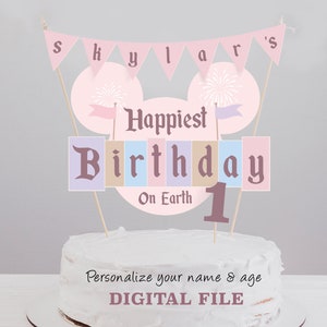 Printable Happiest Birthday On Earth Cake Topper, Disneyland Birthday Cake Topper, Digital file